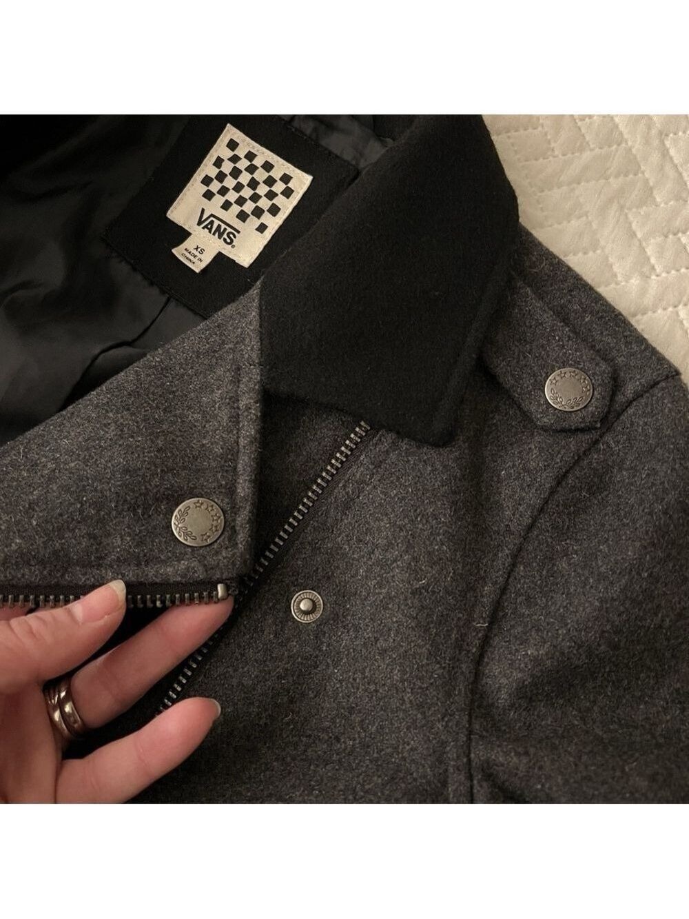 NEW Vans Womens XS PIKE Jacket Black Gray NWOT $128 Moto style Wool Punk Gothic - Picture 13 of 16